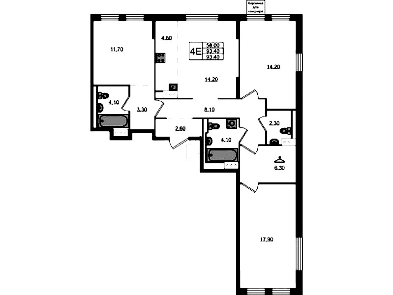 3-комнатная квартира 93.4 м², 3/8 эт., ЖК «Курортный квартал»